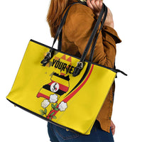 Personalized Uganda Independence Day Leather Tote Bag Grey Crowned Crane Bird - Wonder Print Shop