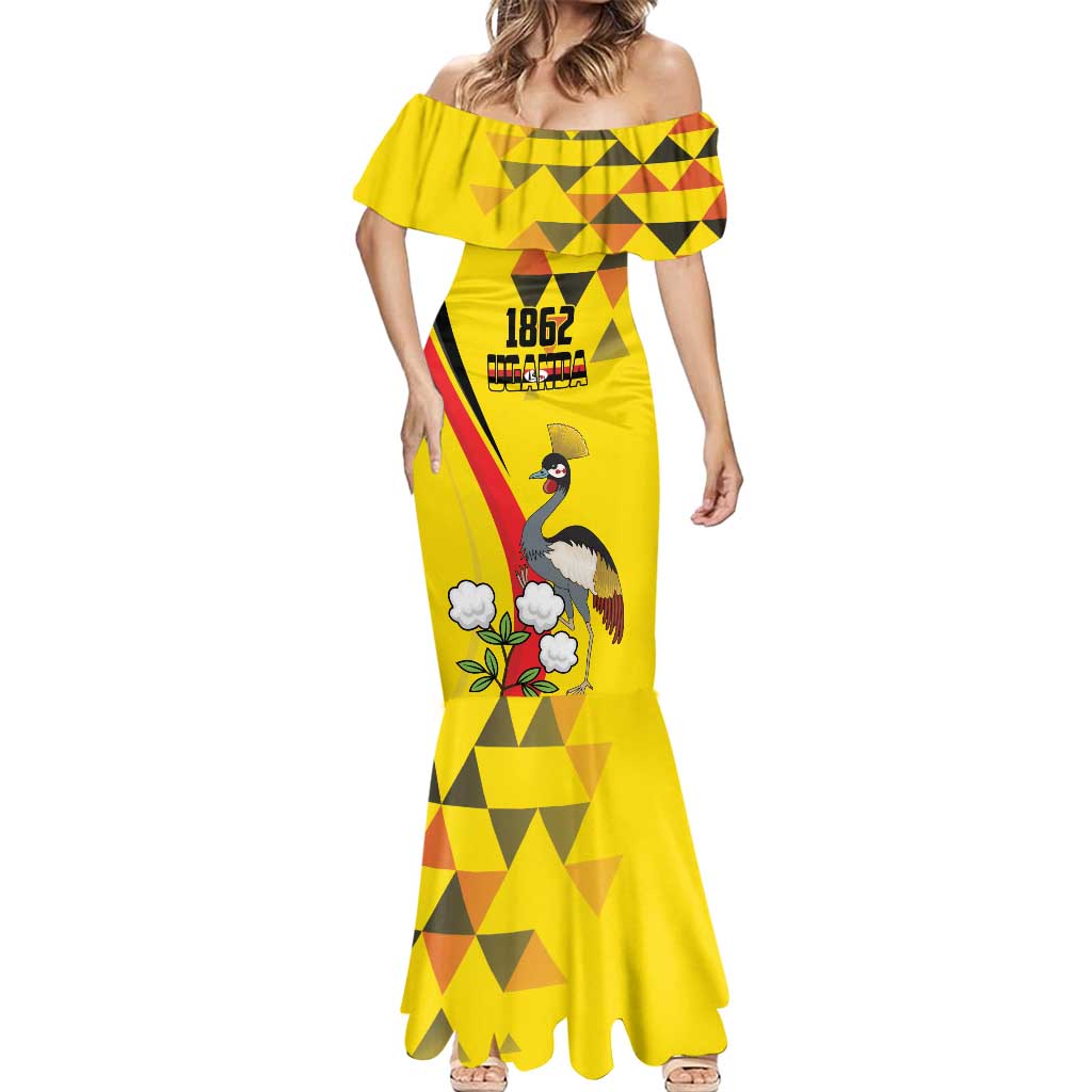 Personalized Uganda Independence Day Mermaid Dress Grey Crowned Crane Bird - Wonder Print Shop