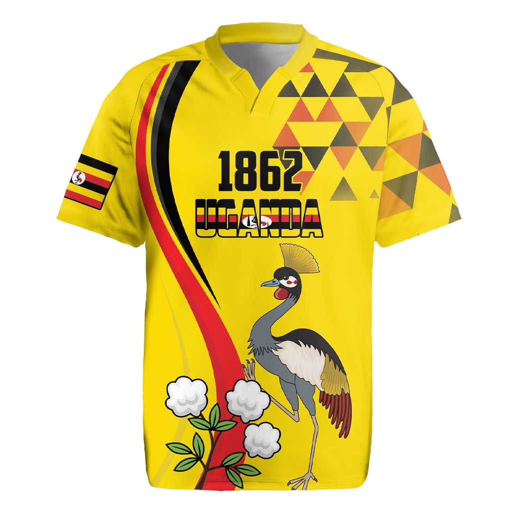 Personalized Uganda Independence Day Rugby Jersey Grey Crowned Crane Bird - Wonder Print Shop