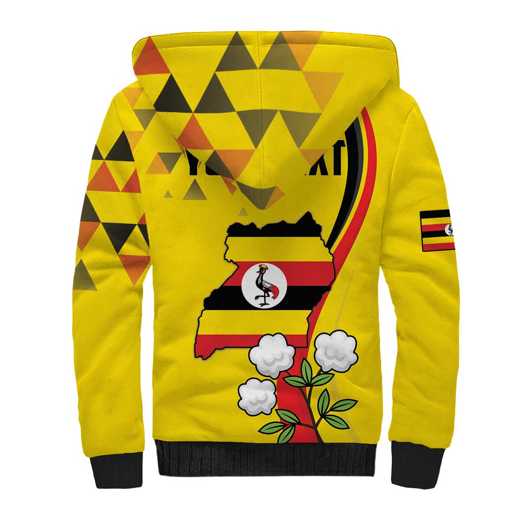 Personalized Uganda Independence Day Sherpa Hoodie Grey Crowned Crane Bird - Wonder Print Shop