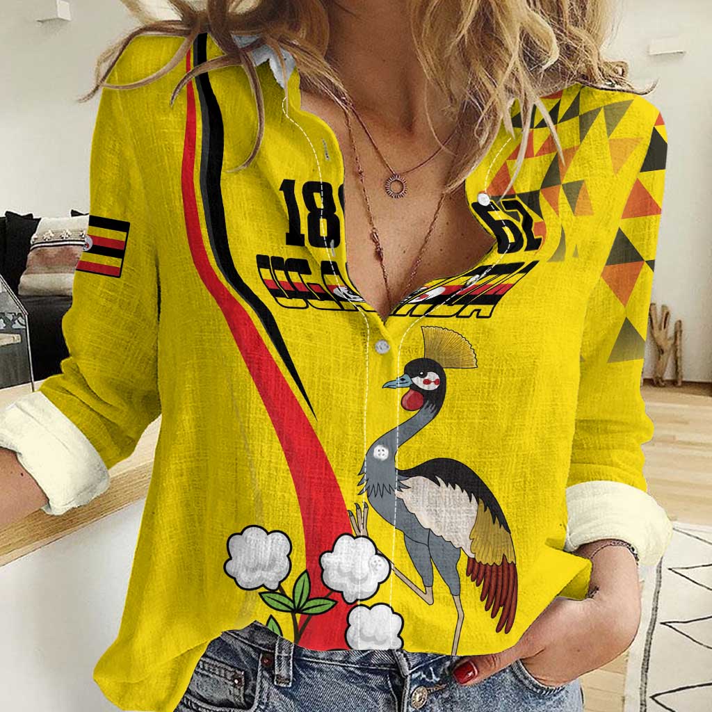 Personalized Uganda Independence Day Women Casual Shirt Grey Crowned Crane Bird - Wonder Print Shop
