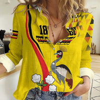 Personalized Uganda Independence Day Women Casual Shirt Grey Crowned Crane Bird - Wonder Print Shop