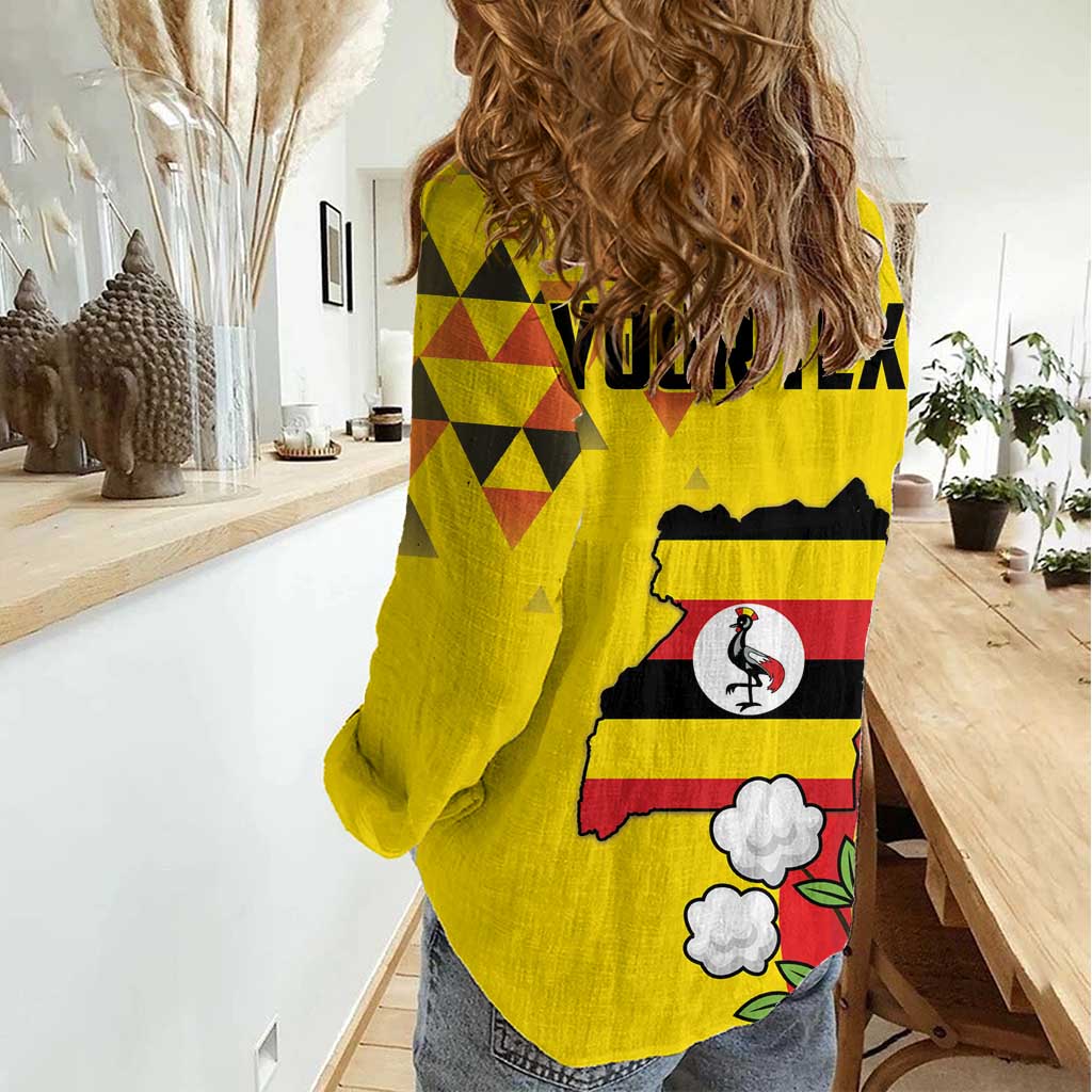 Personalized Uganda Independence Day Women Casual Shirt Grey Crowned Crane Bird - Wonder Print Shop