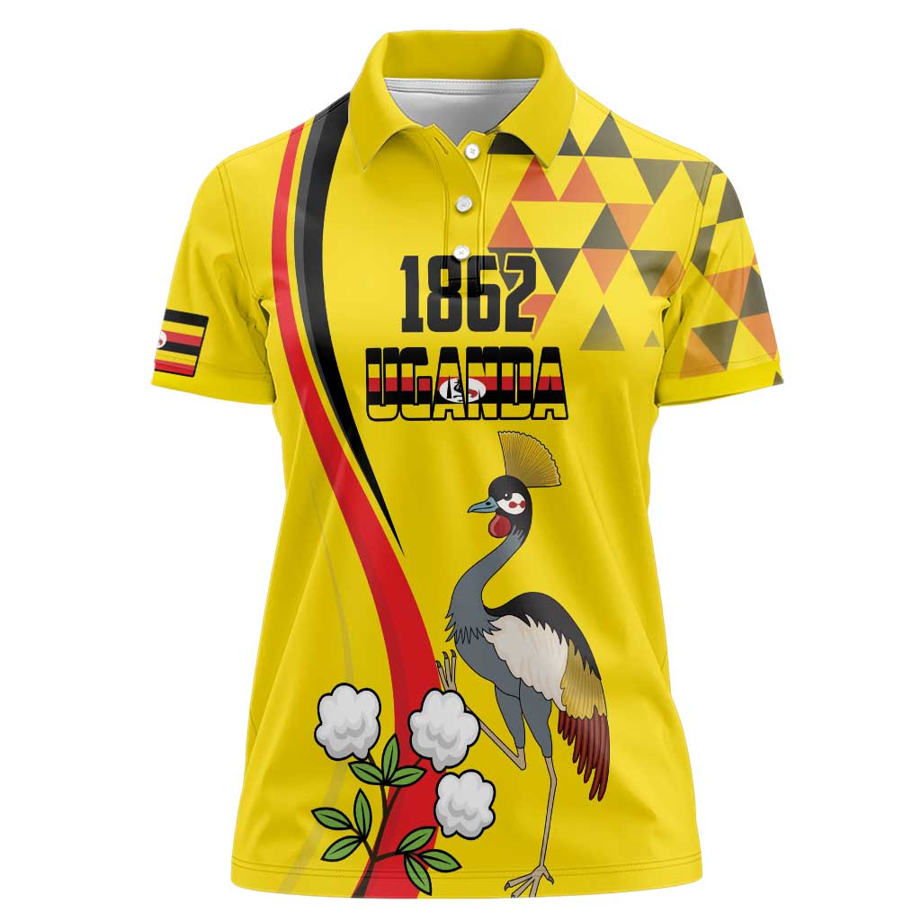 Personalized Uganda Independence Day Women Polo Shirt Grey Crowned Crane Bird - Wonder Print Shop