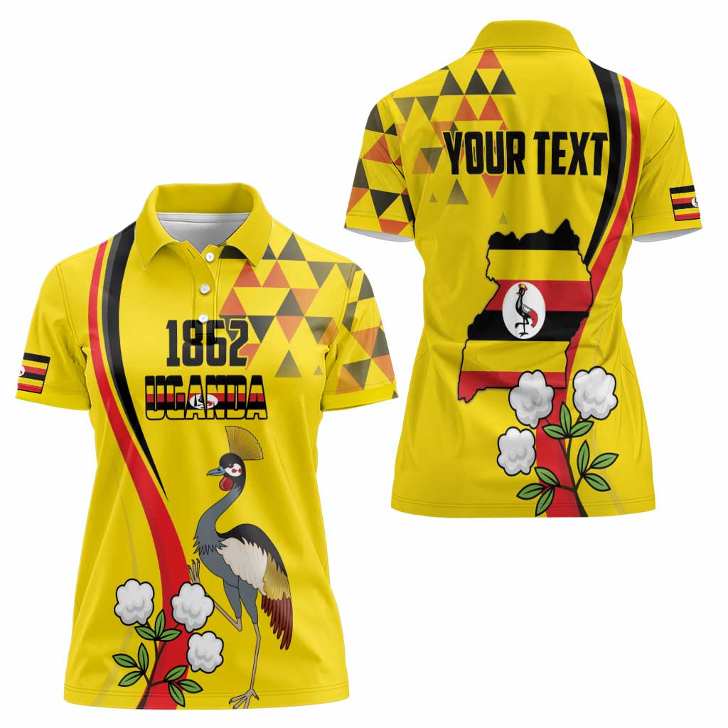 Personalized Uganda Independence Day Women Polo Shirt Grey Crowned Crane Bird - Wonder Print Shop