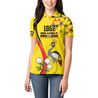Personalized Uganda Independence Day Women Polo Shirt Grey Crowned Crane Bird - Wonder Print Shop