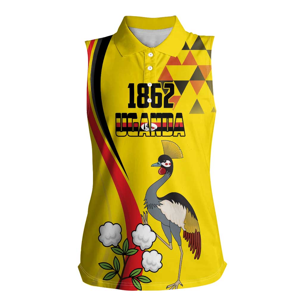 Personalized Uganda Independence Day Women Sleeveless Polo Shirt Grey Crowned Crane Bird - Wonder Print Shop