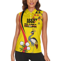 Personalized Uganda Independence Day Women Sleeveless Polo Shirt Grey Crowned Crane Bird - Wonder Print Shop
