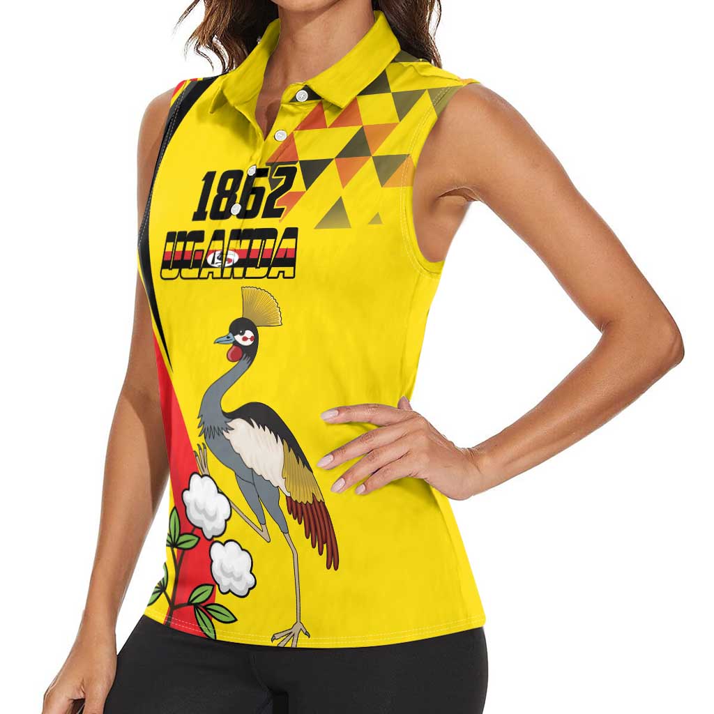 Personalized Uganda Independence Day Women Sleeveless Polo Shirt Grey Crowned Crane Bird - Wonder Print Shop