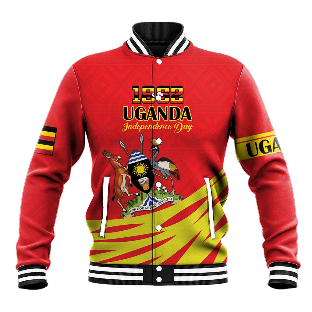 Custom Uganda Independence Day 1962 Baseball Jacket Coat Of Arms With Kente Patterns - Wonder Print Shop