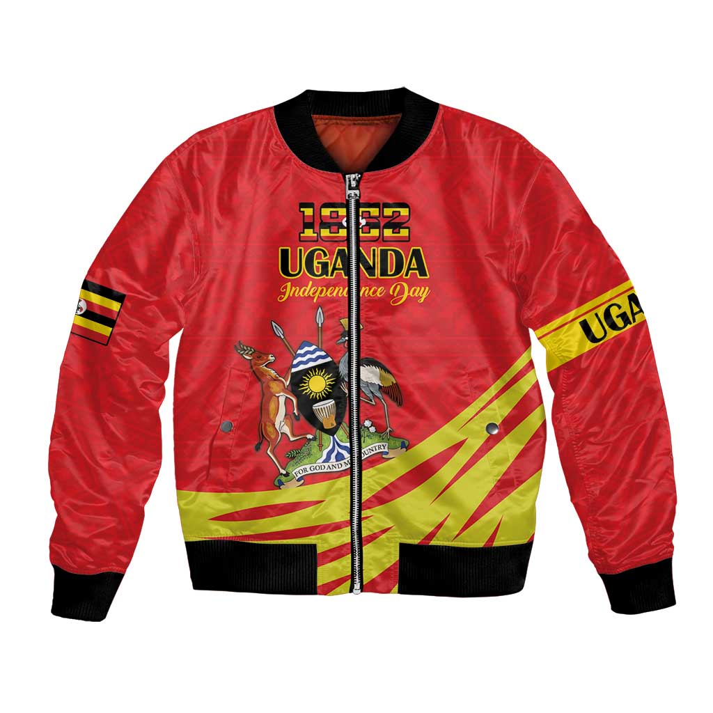 Custom Uganda Independence Day 1962 Bomber Jacket Coat Of Arms With Kente Patterns - Wonder Print Shop