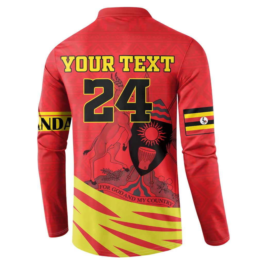 Custom Uganda Independence Day 1962 Button Sweatshirt Coat Of Arms With Kente Patterns - Wonder Print Shop