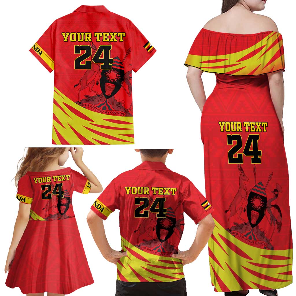 Custom Uganda Independence Day 1962 Family Matching Off Shoulder Maxi Dress and Hawaiian Shirt Coat Of Arms With Kente Patterns - Wonder Print Shop