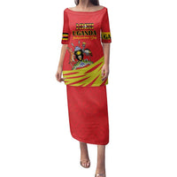 Custom Uganda Independence Day 1962 Family Matching Puletasi and Hawaiian Shirt Coat Of Arms With Kente Patterns - Wonder Print Shop