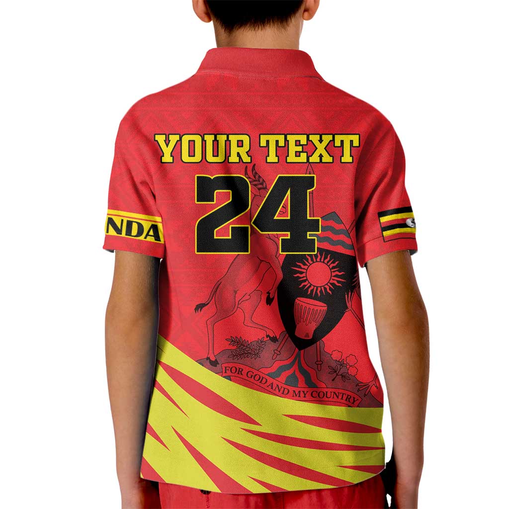 Custom Uganda Independence Day 1962 Kid Polo Shirt Coat Of Arms With Kente Patterns - Wonder Print Shop