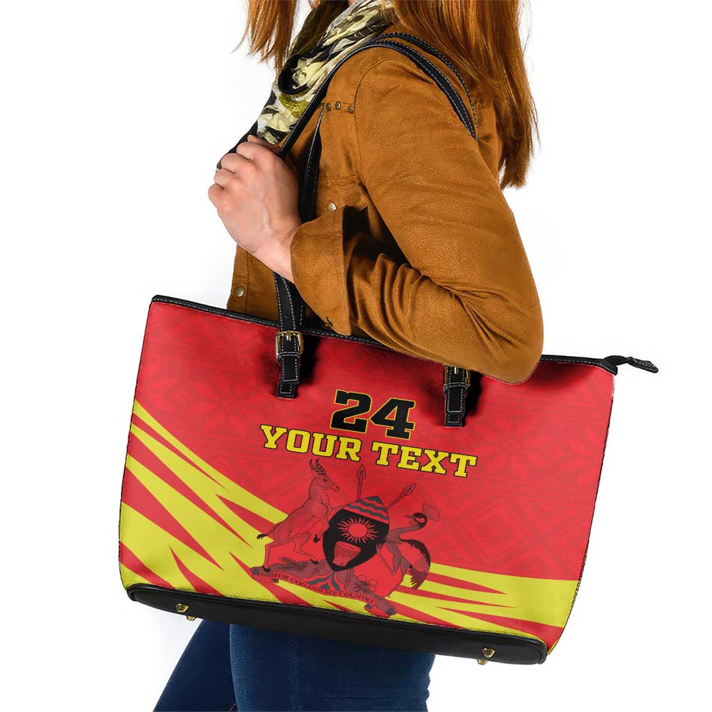 Custom Uganda Independence Day 1962 Leather Tote Bag Coat Of Arms With Kente Patterns - Wonder Print Shop