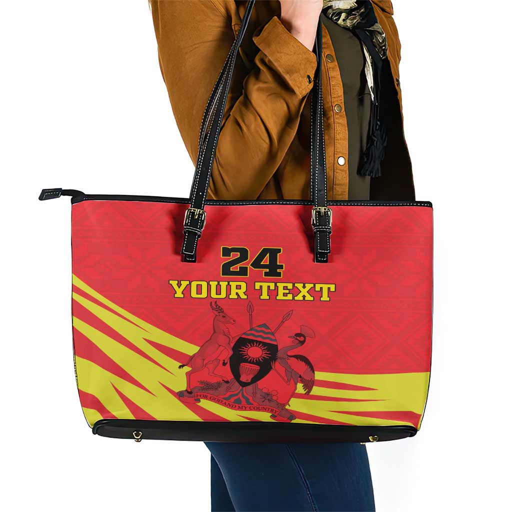 Custom Uganda Independence Day 1962 Leather Tote Bag Coat Of Arms With Kente Patterns - Wonder Print Shop