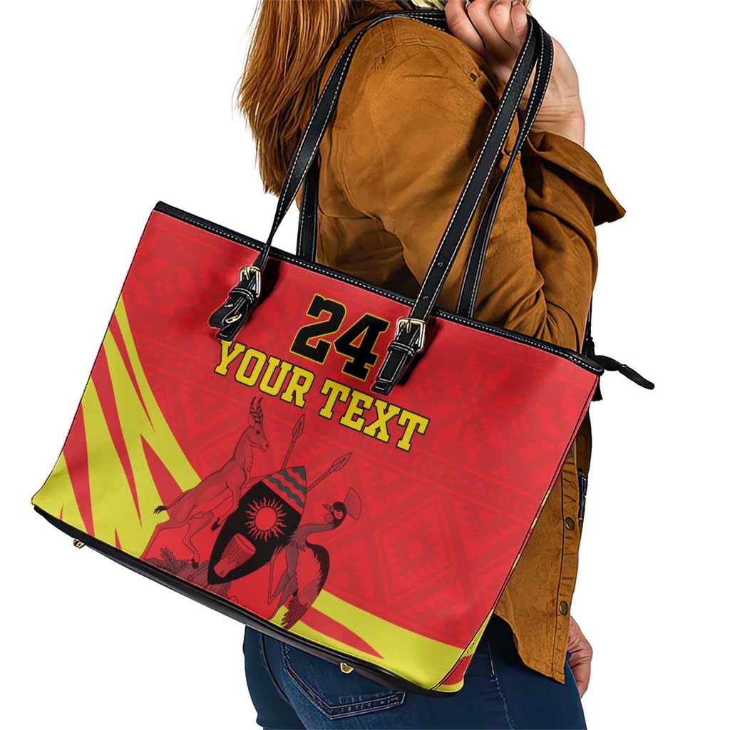 Custom Uganda Independence Day 1962 Leather Tote Bag Coat Of Arms With Kente Patterns - Wonder Print Shop