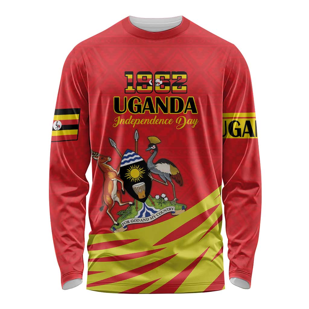 Custom Uganda Independence Day 1962 Long Sleeve Shirt Coat Of Arms With Kente Patterns - Wonder Print Shop