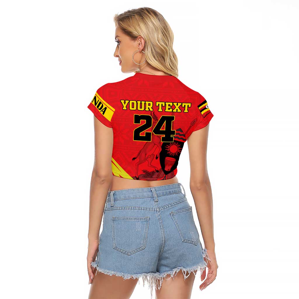 Custom Uganda Independence Day 1962 Raglan Cropped T Shirt Coat Of Arms With Kente Patterns - Wonder Print Shop