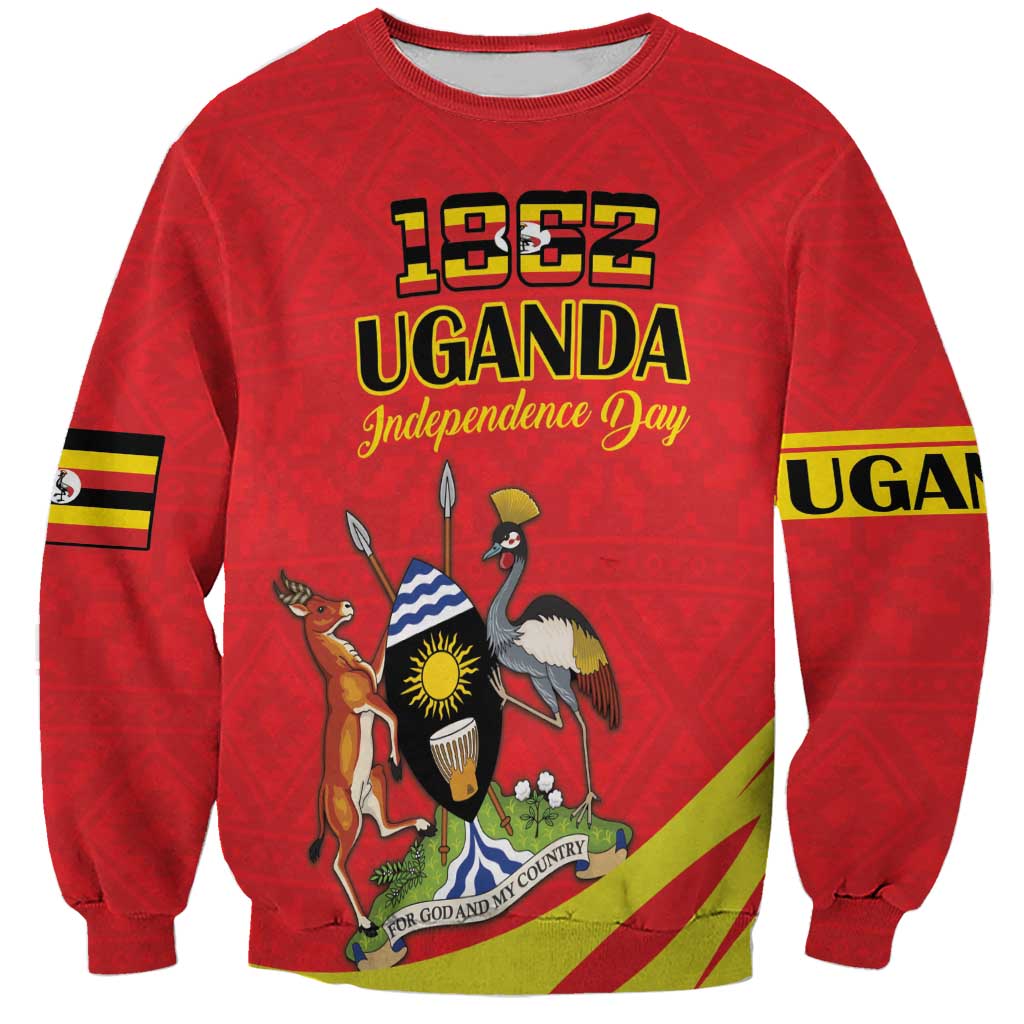 Custom Uganda Independence Day 1962 Sweatshirt Coat Of Arms With Kente Patterns - Wonder Print Shop