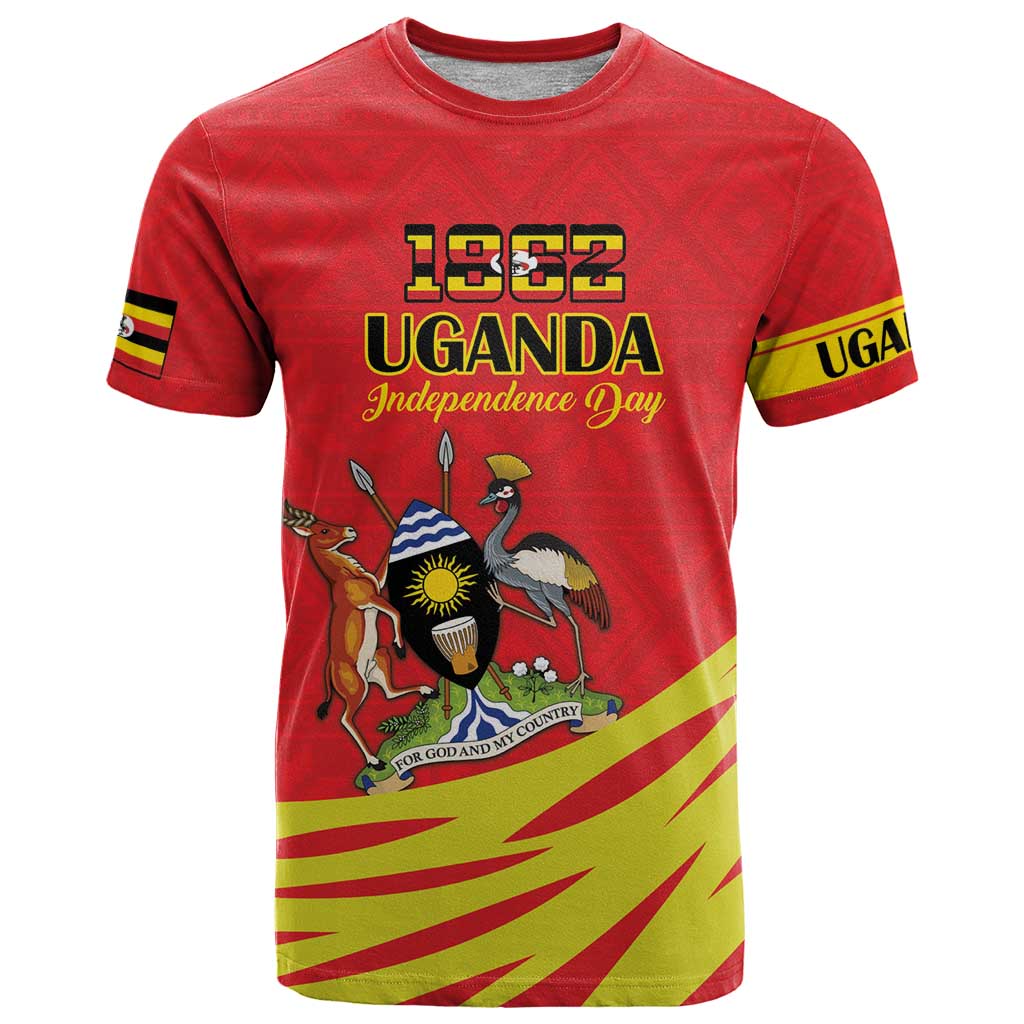 Custom Uganda Independence Day 1962 T Shirt Coat Of Arms With Kente Patterns - Wonder Print Shop