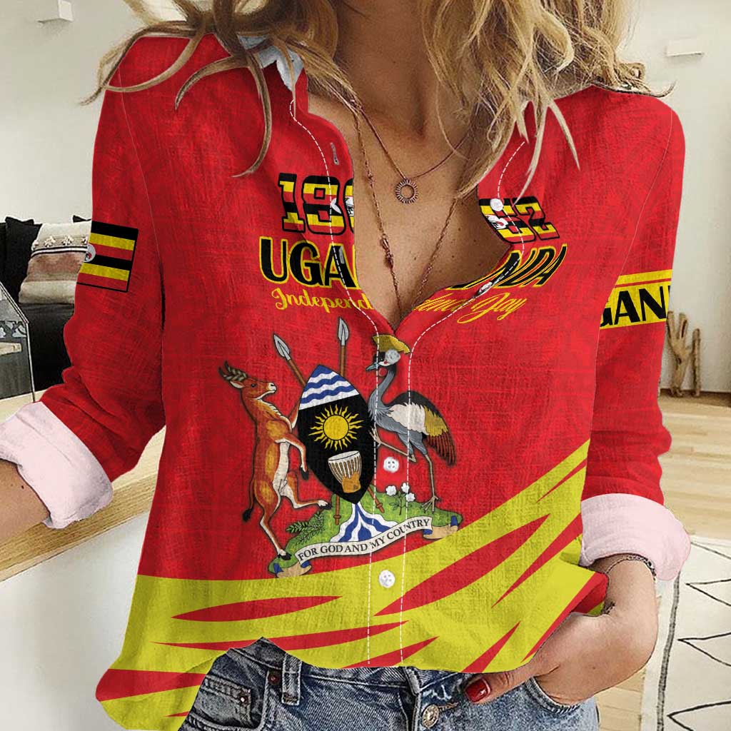 Custom Uganda Independence Day 1962 Women Casual Shirt Coat Of Arms With Kente Patterns - Wonder Print Shop
