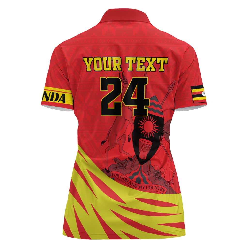Custom Uganda Independence Day 1962 Women Polo Shirt Coat Of Arms With Kente Patterns - Wonder Print Shop