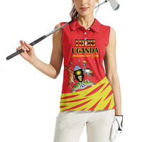 Custom Uganda Independence Day 1962 Women Sleeveless Polo Shirt Coat Of Arms With Kente Patterns - Wonder Print Shop