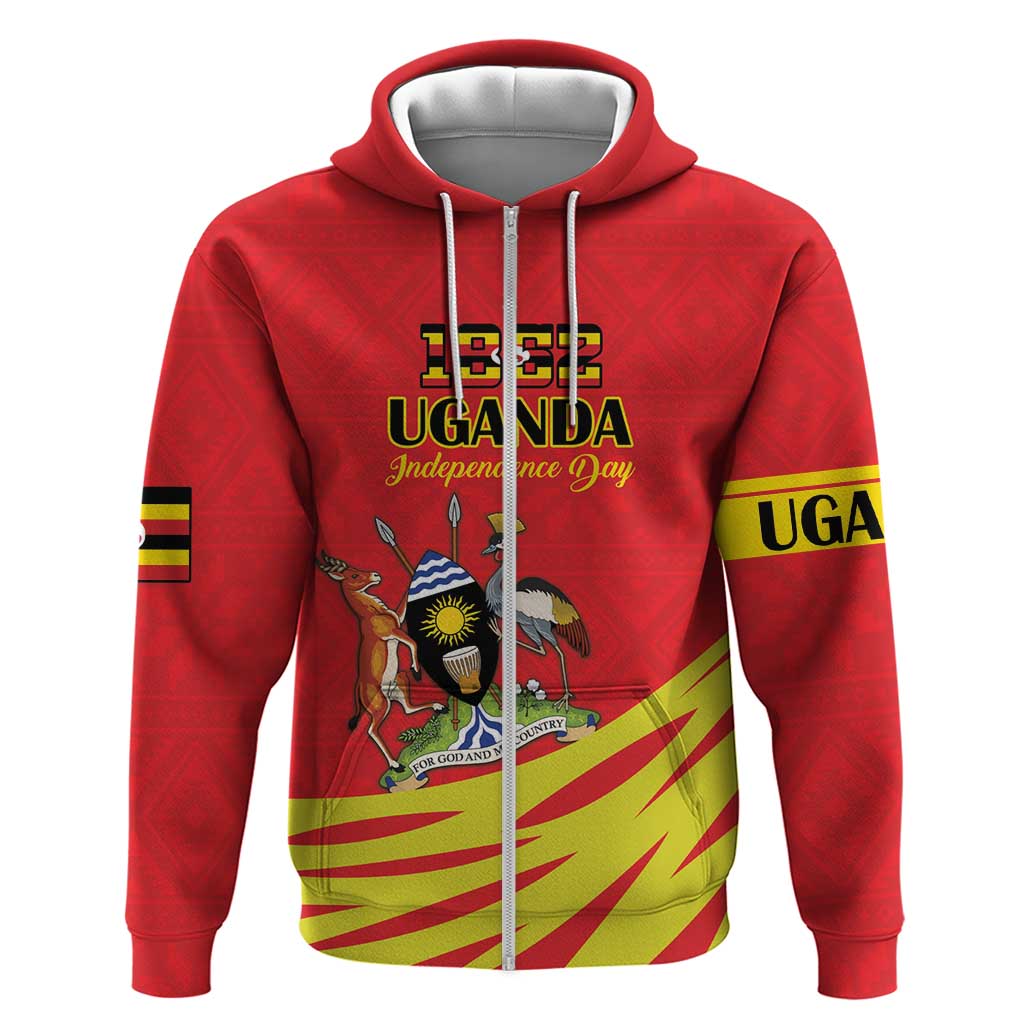 Custom Uganda Independence Day 1962 Zip Hoodie Coat Of Arms With Kente Patterns - Wonder Print Shop