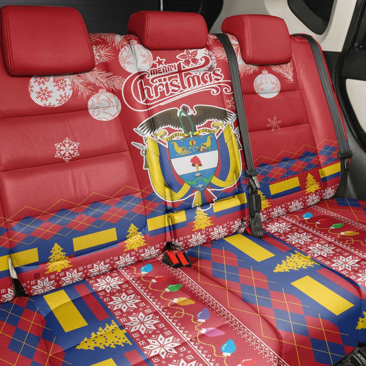 Colombia Christmas Back Car Seat Cover Libertad y Orden With Feliz Navidad - Wonder Print Shop