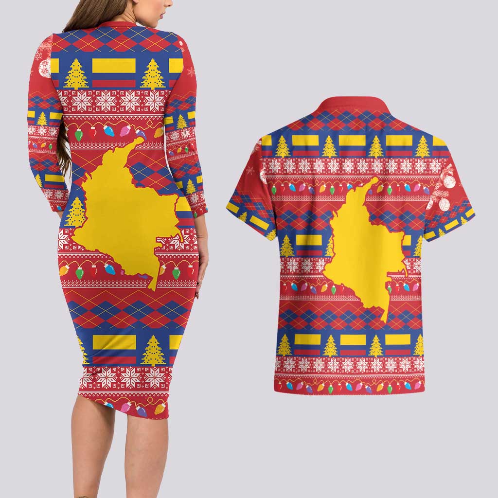 Colombia Christmas Couples Matching Long Sleeve Bodycon Dress and Hawaiian Shirt Libertad y Orden With Feliz Navidad - Wonder Print Shop