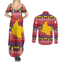 Colombia Christmas Couples Matching Summer Maxi Dress and Long Sleeve Button Shirt Libertad y Orden With Feliz Navidad - Wonder Print Shop