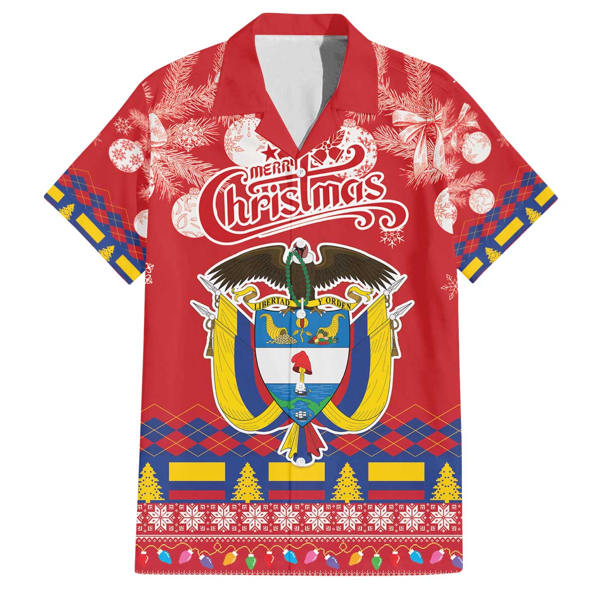 Colombia Christmas Family Matching Off The Shoulder Long Sleeve Dress and Hawaiian Shirt Libertad y Orden With Feliz Navidad - Wonder Print Shop