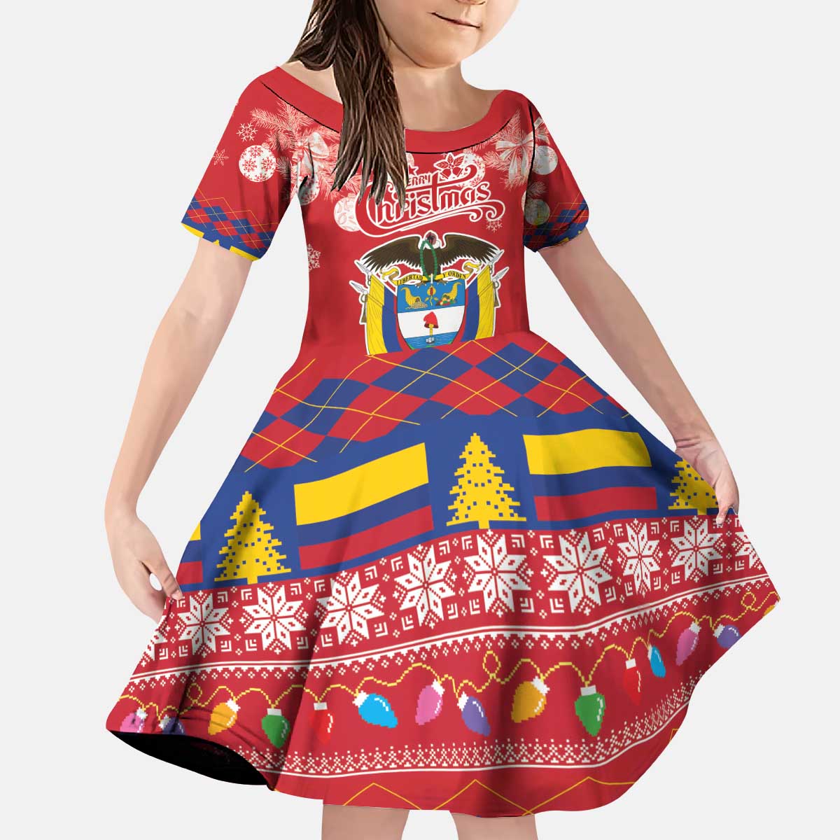 Colombia Christmas Kid Short Sleeve Dress Libertad y Orden With Feliz Navidad - Wonder Print Shop