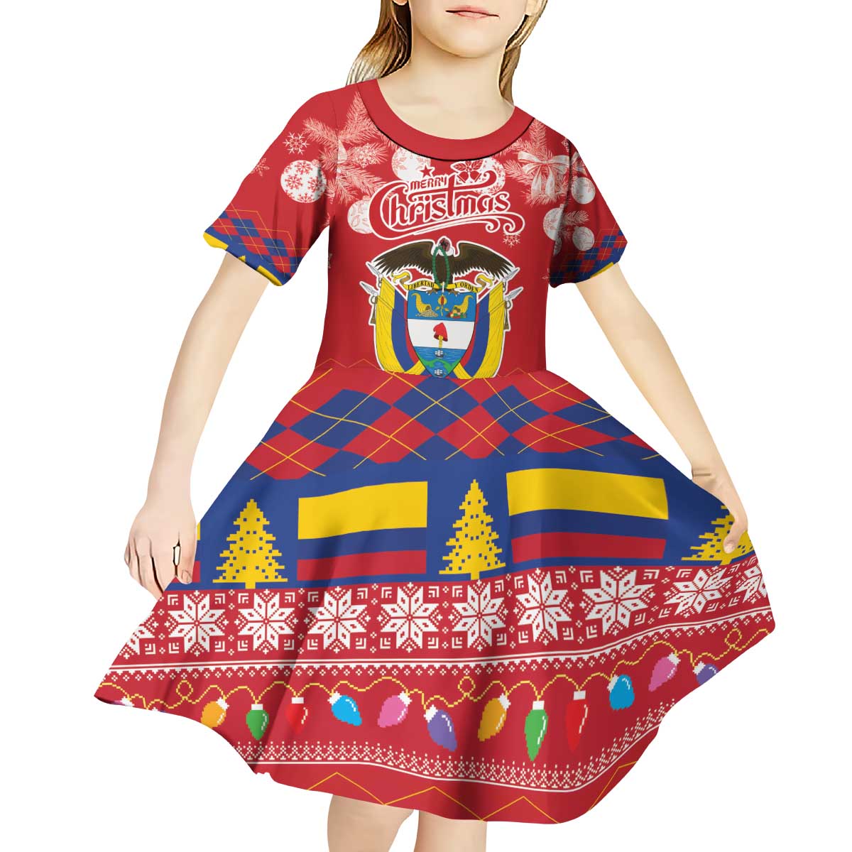 Colombia Christmas Kid Short Sleeve Dress Libertad y Orden With Feliz Navidad - Wonder Print Shop
