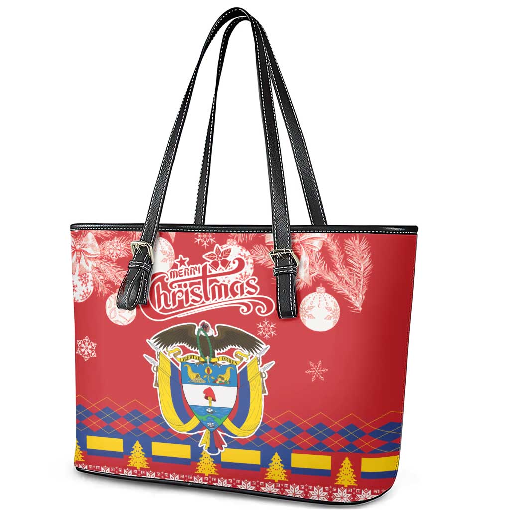 Colombia Christmas Leather Tote Bag Libertad y Orden With Feliz Navidad - Wonder Print Shop