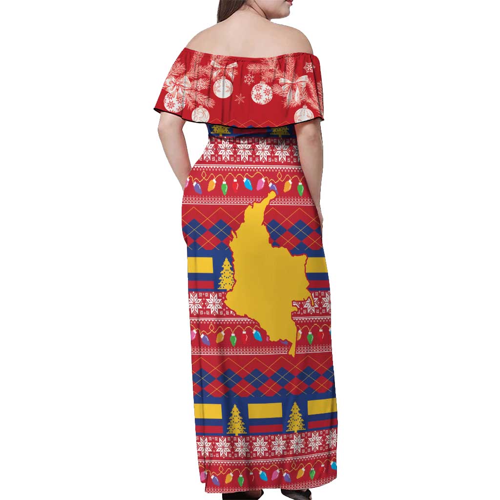 Colombia Christmas Off Shoulder Maxi Dress Libertad y Orden With Feliz Navidad - Wonder Print Shop
