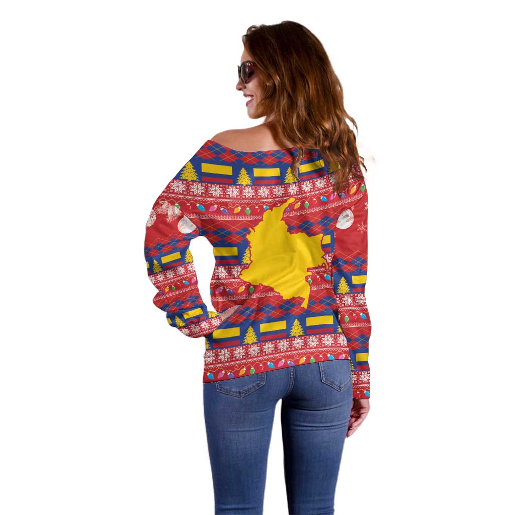 Colombia Christmas Off Shoulder Sweater Libertad y Orden With Feliz Navidad - Wonder Print Shop
