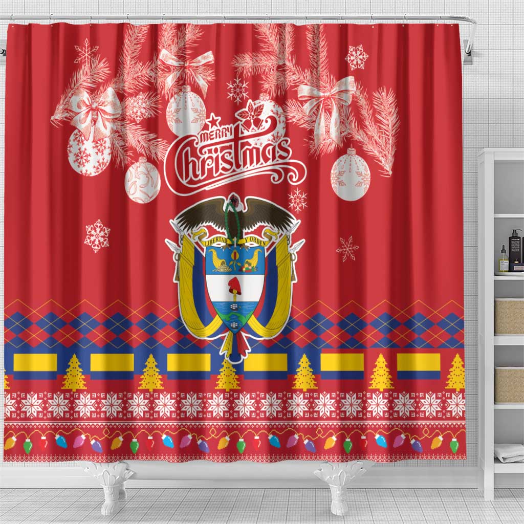 Colombia Christmas Shower Curtain Libertad y Orden With Feliz Navidad