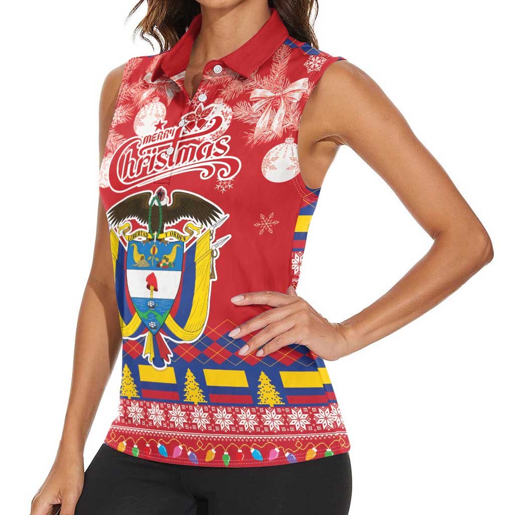 Colombia Christmas Women Sleeveless Polo Shirt Libertad y Orden With Feliz Navidad - Wonder Print Shop
