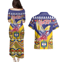 Personalized Colombia Christmas Couples Matching Puletasi and Hawaiian Shirt Andean Condor With Seamless Pattern - Wonder Print Shop