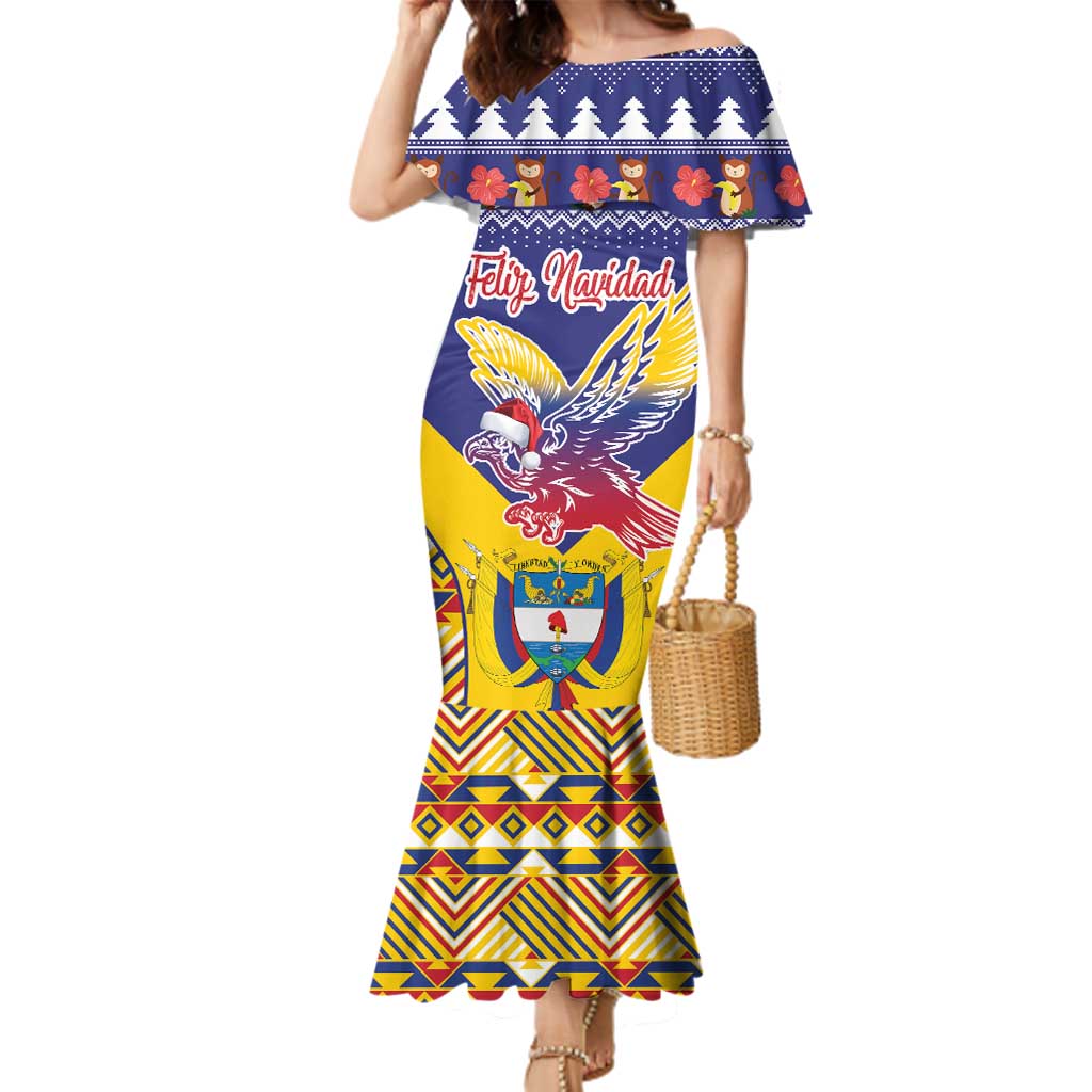 Personalized Colombia Christmas Family Matching Mermaid Dress and Hawaiian Shirt Andean Condor With Seamless Pattern - Wonder Print Shop