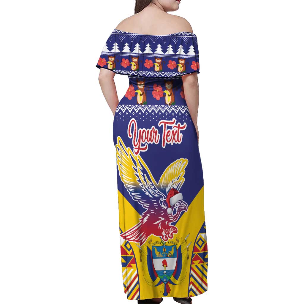 Personalized Colombia Christmas Family Matching Off Shoulder Maxi Dress and Hawaiian Shirt Andean Condor With Seamless Pattern - Wonder Print Shop