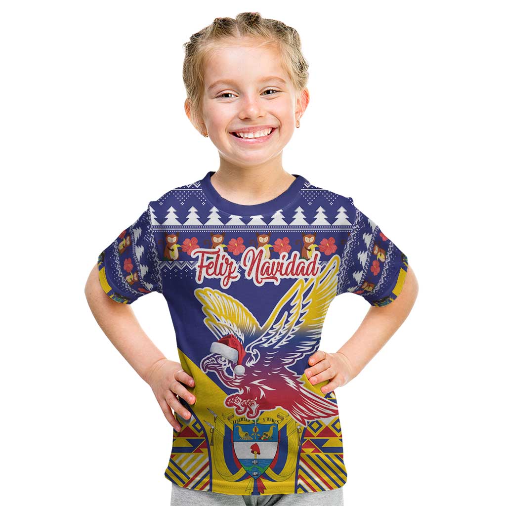 Personalized Colombia Christmas Kid T Shirt Andean Condor With Seamless Pattern - Wonder Print Shop
