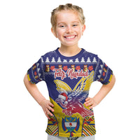 Personalized Colombia Christmas Kid T Shirt Andean Condor With Seamless Pattern - Wonder Print Shop