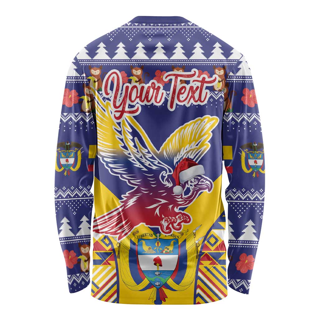 Personalized Colombia Christmas Long Sleeve Shirt Andean Condor With Seamless Pattern - Wonder Print Shop