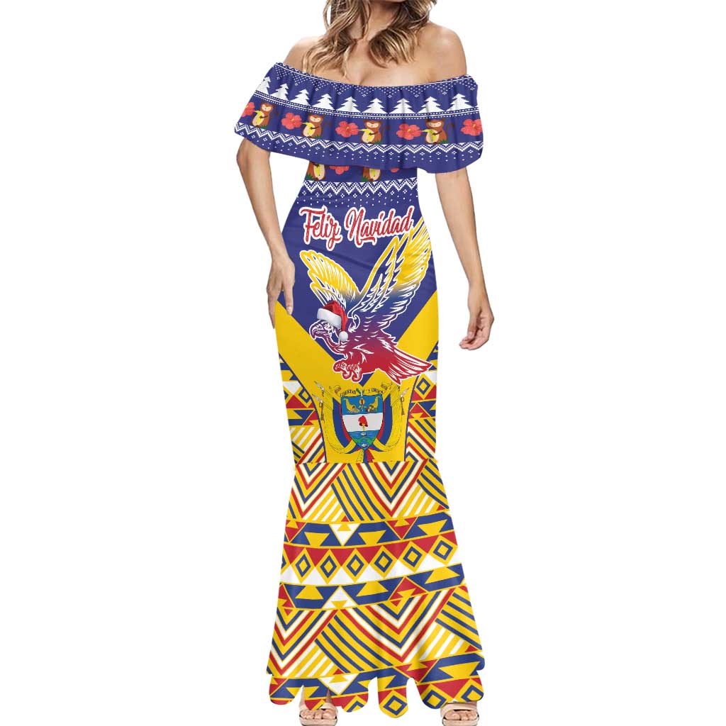 Personalized Colombia Christmas Mermaid Dress Andean Condor With Seamless Pattern - Wonder Print Shop