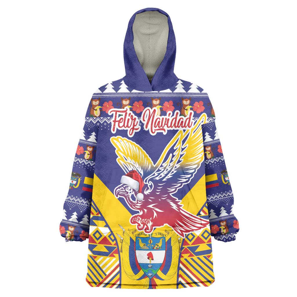 Personalized Colombia Christmas Wearable Blanket Hoodie Andean Condor With Seamless Pattern - Wonder Print Shop