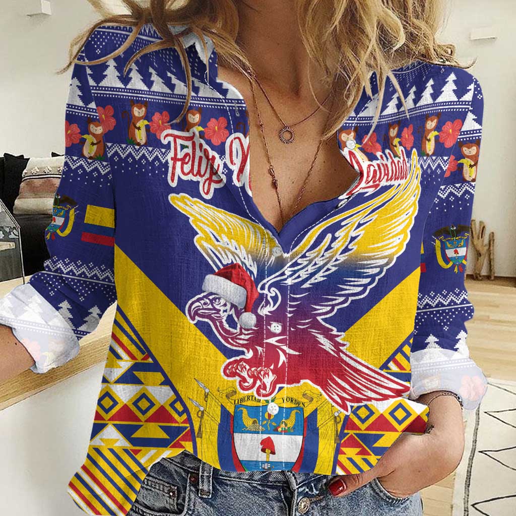 Personalized Colombia Christmas Women Casual Shirt Andean Condor With Seamless Pattern - Wonder Print Shop